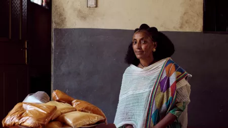 Tientu is part of a group of women who are working on a spice and Shiro production project in the Tigray region of Ethiopia